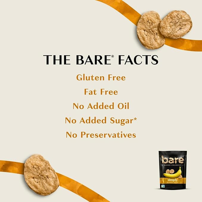 Bare Baked Crunchy Simply Banana Chips | 0.53 oz Snack Bags 24 Count Bulk Value Pack | Gluten Free Vegan Made with Simple Ingredients | Naturally Sweet Crunchy On-the-Go Snack