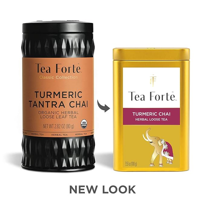 Tea Forte Turmeric Chai Premium Loose Leaf Caffeine-Free Herbal Tea Blend Canister Makes 35-50 Cups
