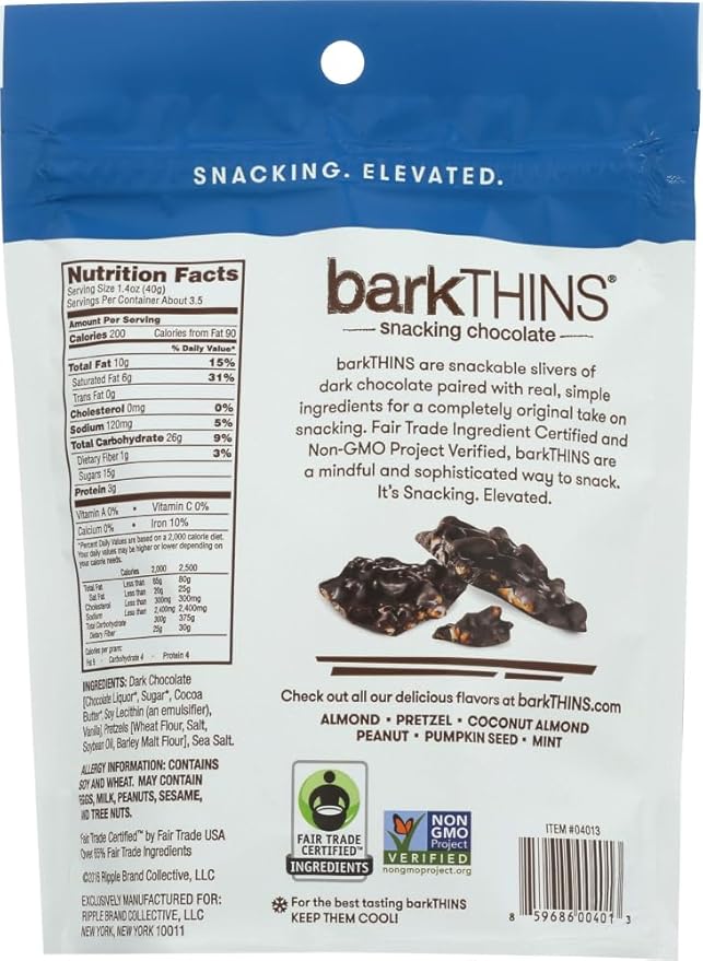 barkTHINS Dark Chocolate Pretzel with Sea Salt Snacking Chocolate 4.7 oz (4 Pack)