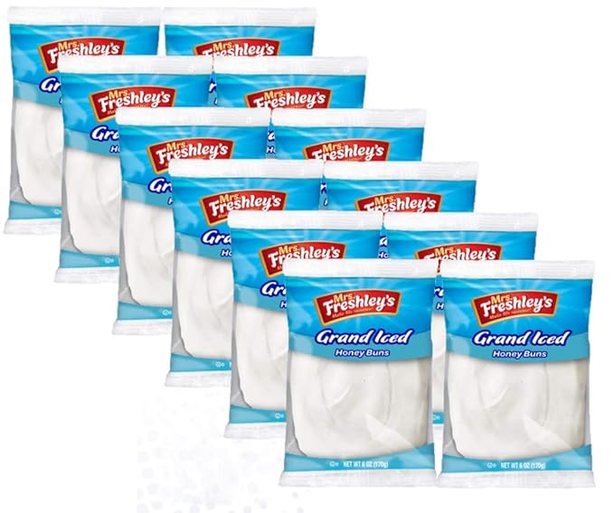Mrs. Freshley's Grand White Iced Honey Buns Individually Packaged 6 oz. Pack of 12