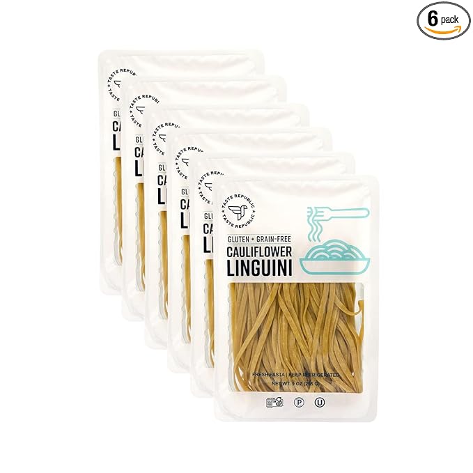 Cauliflower Linguini | Grain-Free Gluten-Free Kosher | Fresh Pasta | Cooks in Just 3 Minutes | Taste Republic | Frozen | 9oz (Pack of 6)