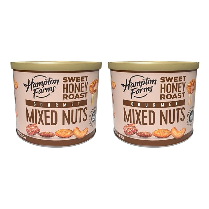 Hampton Farms - USA Grown Gourmet Nuts - Honey Roasted Mixed Nuts - 10 oz. Canisters - 2 Pack