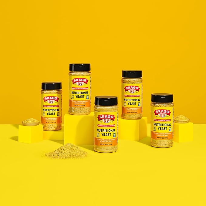 Bragg Nutritional Yeast Seasoning – Vegan Gluten Free Cheese Flakes – Good Source of Protein &amp Vitamins – Nutritious Savory Parmesan Cheese Substitute – Non GMO Verified 4.5 Ounce 4-Pack