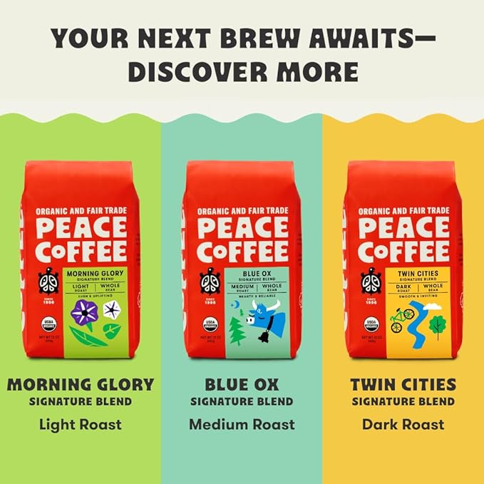 Peace Coffee Black Squirrel Espresso Blend Medium Roast Whole Bean Coffee 12 oz Pack of 3 Organic Fair Trade Smooth Classic Flavor Shade Grown Fresh Roasted