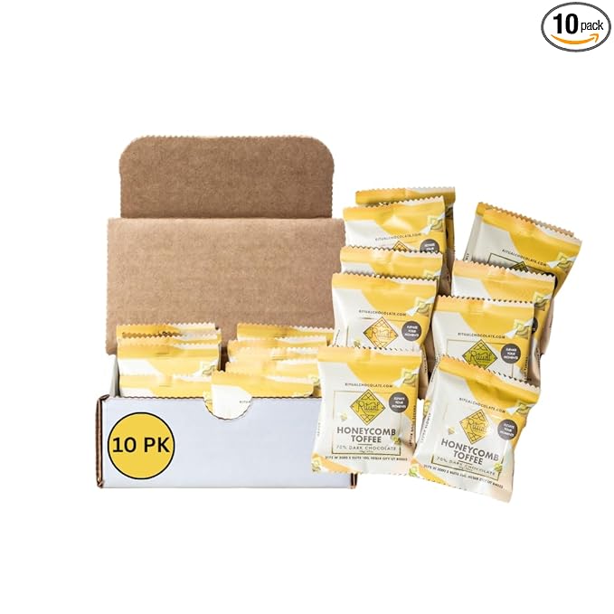 Ritual Chocolate 10-Pack 10g Honeycomb Toffee Taster | Artisan Dark Chocolate Bites with Honeycomb Toffee | Bean-to-Bar Sampler