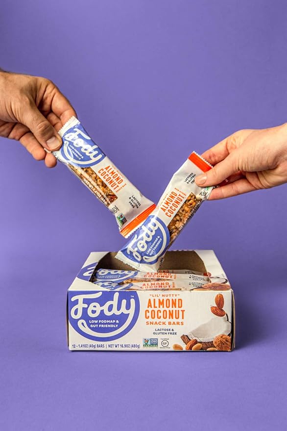 Fody Foods Snack Bars Almond Coconut 1.41 Oz (Pack of 12) 6g Protein Low FODMAP Gut &amp IBS Friendly Vegan Lactose Free Non-GMO Gluten Free