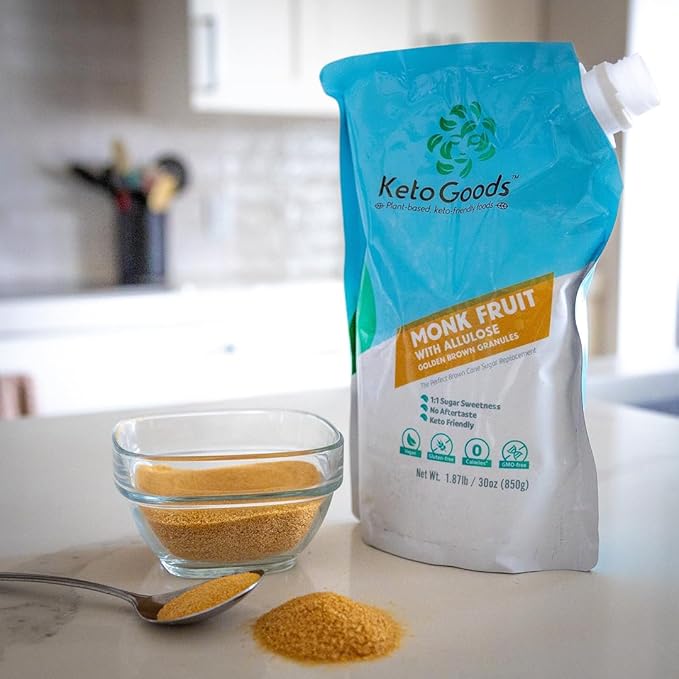 Keto Goods Monk fruit Sweetener with Allulose - Brown Sugar Substitute with 1:1 Sugar Sweetness No Erythritol - Ideal for Baking - Perfect Brown Allulose Granules - Keto Friendly Zero Calorie Sweetene