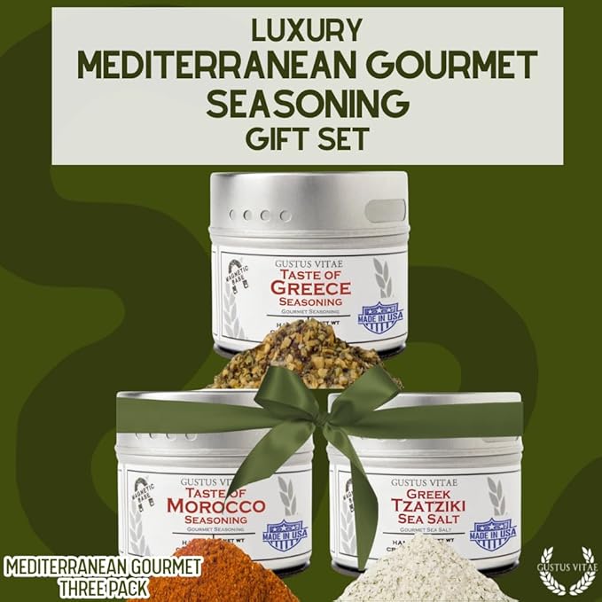 Mediterranean Gourmet Seasoning Collection | Non GMO Verified | 3 Magnetic Tins | All Natural | Ultra Premium | Sustainably Sourced | GLP-1 Friendly | Made in USA | Artisan Spice Blends and Sea Salts