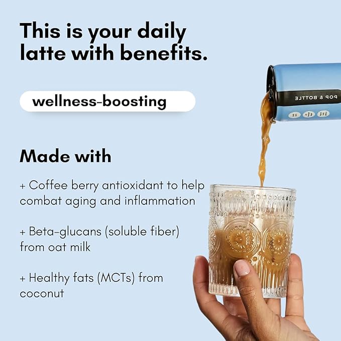 Pop &amp Bottle Classic and Matcha Oat Milk Lattes - Reishi and Maitake Mushrooms Green Tea Cold Brew Coffee Berry MCT Oil Organic Dairy &amp Gluten Free Vegan - 8 Fl Oz (Pack of 12) 6 Eac