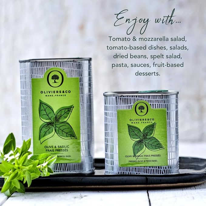 Basil Olive Oil by Oliviers&ampCo. Cold Pressed Extra Virgin Olive Oil with Fresh Basil Gourmet Finishing Oil from Italy for Salads Pasta Dips and Cooking 16.8 fl oz