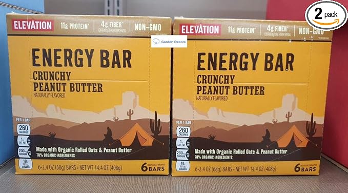 Elevation Energy Bar Crunchy Peanut Butter 14.4oz 408g (2 Boxes)