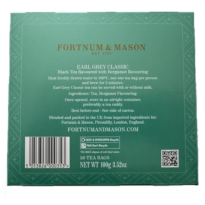 Fortnum and Mason Earl Grey Classic 50 Count Tea Bags (1 Pack)