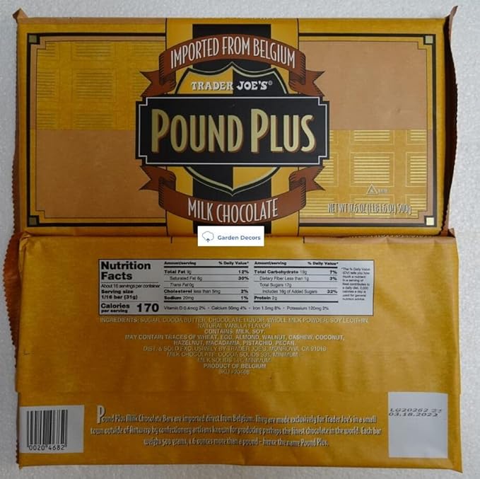 Trader Joe’s Pound Plus Milk Chocolate Bar 17.6oz 500g (Two Bags)