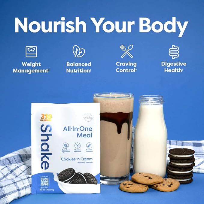 310 Nutrition All-In-One Meal Replacement Shake Powder - Plant-Based Protein Smoothie Blend w/High Fiber Probiotics &amp Adaptogens - Low Carb Vegan Keto &amp Paleo Friendly - Cookies N Cream - 1