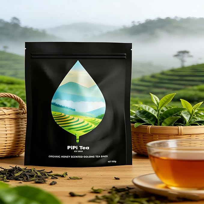 PipiTea Organic Oolong Tea Bags - Whole Leaf (20 bags) 4g Selected Tea Leaves - Helps lower cortisol levels relieve stress promote digestion and metabolism vegan non-GMO (B)