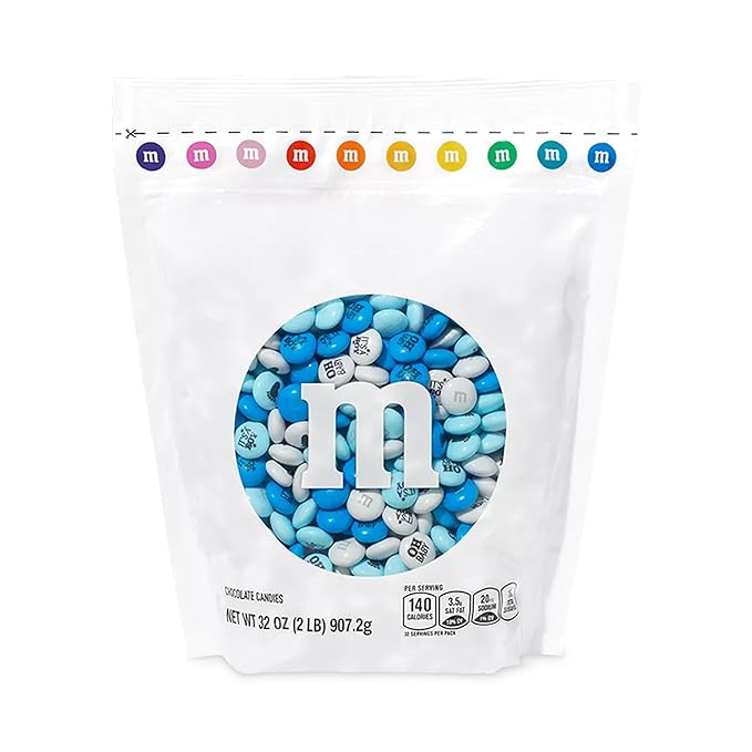 M&ampM'S World It's A Boy Milk Chocolate Candy 2lb Bag with White and Blue M&ampM'S for Baby Boy Showers Gender Reveal Parties and Baby Celebration Favors
