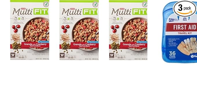 H‑E‑B MultiFIT Granola with Cranberry Red Fruit Blend 14 oz(Pack of 3) with free first aid kit
