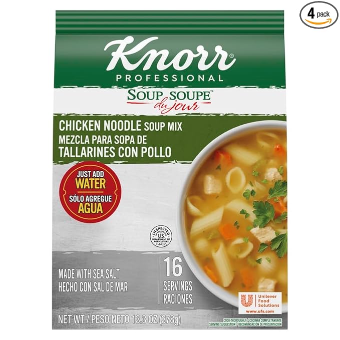 Knorr Professional Soup du Jour Chicken Noodle Soup Mix No added MSG 0g Trans Fat per Serving Just Add Water 13.3 oz Pack of 4