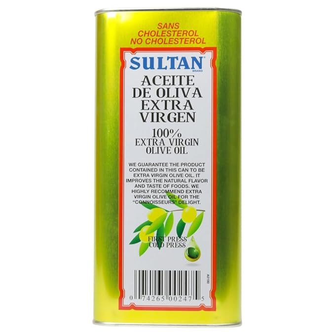 Sultan Premium Extra Virgin Olive Oil – First Cold-Pressed Rich Fruity Flavor – Cholesterol-Free Culinary &amp Skincare EVOO – Ideal for Salads Sautéeing Dips – Imported from Turkey – 128 FL. OZ