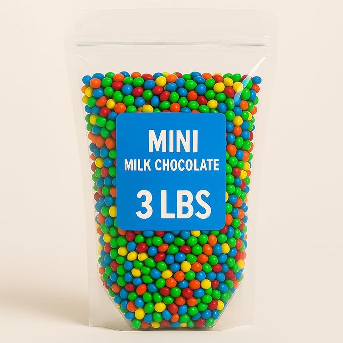 Bulk Mini Milk Chocolate Candy – 3 lbs Resealable Bag | Colorful Candy Coated Chocolates for Party Favors Baking Holidays and Christmas Gifts