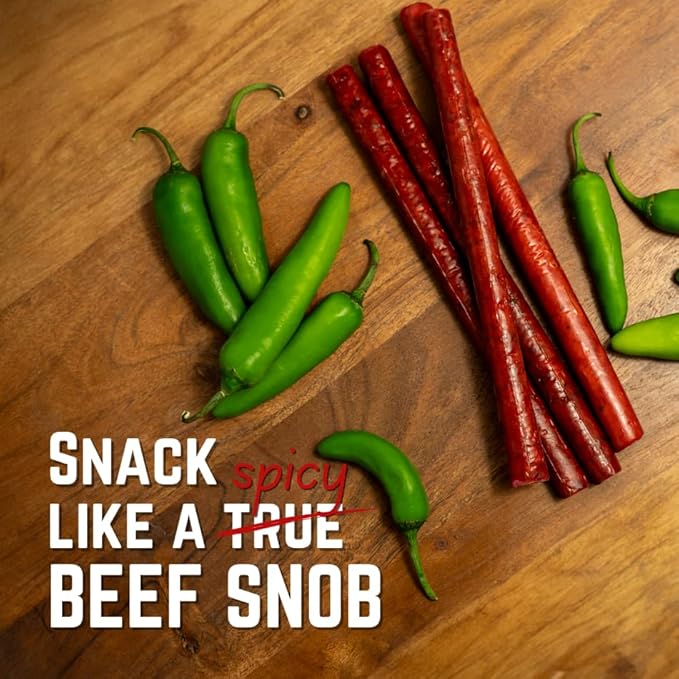 Beef Snob Snack Sticks - Jalapeño Flavor - 1 Ounce Snack - 20 Meat Sticks Per Box - High Protein Snack Sugar Free Snack Keto Friendly Gluten Free Jerky Sticks