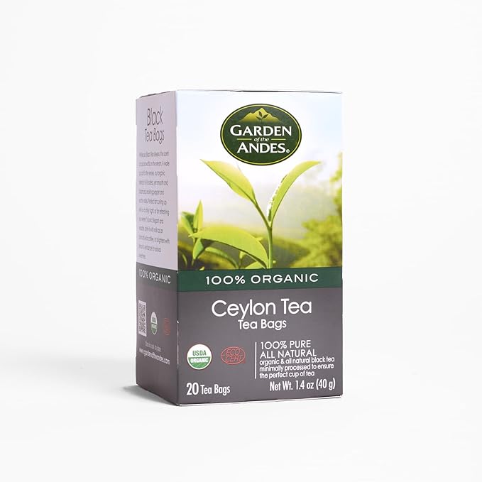 Garden of the Andes - Organic Ceylon Black Tea - 20 Tea Bags per Box Pack of 6 (120 Tea Bags) - Estate-Grown Single-Origin - Robust Aromatic Flavor Traceable Farm-to-Cup