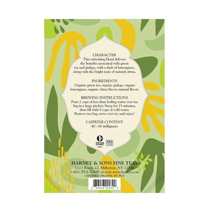 Harney &amp Sons Organic Green with Citrus &amp Gingko Fresh Brew Iced Tea | 15ct Brews up to 30 quarts of Iced Tea