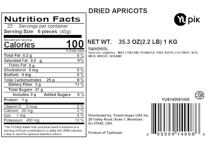 Yupik Sweet &amp Tangy Dried Apricots 2.2 lb (35.3 Oz) Sun-Dried Whole Fruits Naturally Sweet &amp Plump No Added Sugar or Oil Source of Fiber &amp Iron Tender &amp Chewy Snack for Baking Co