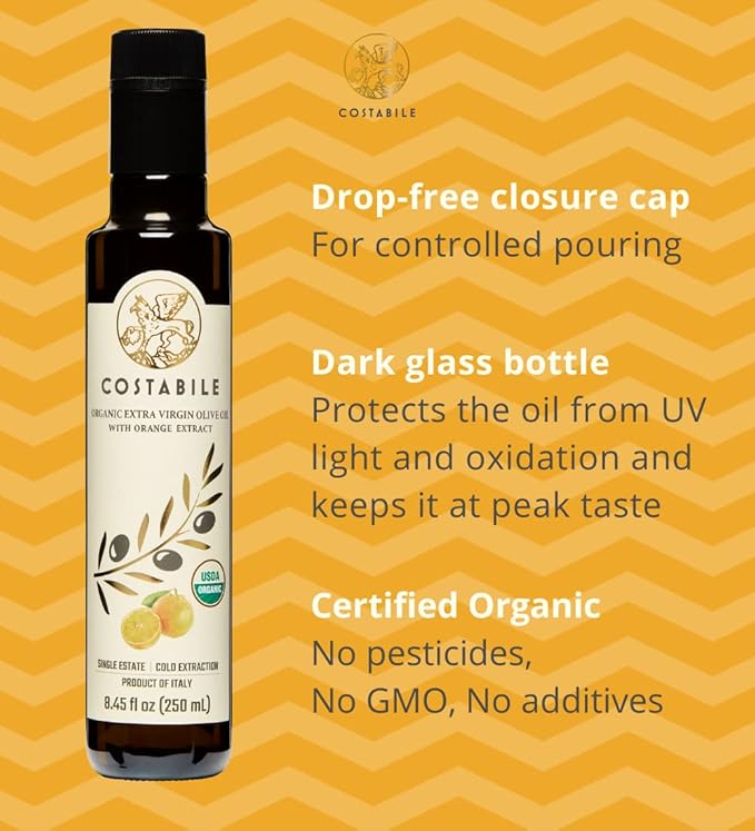 Orange &amp Lemon Infused Extra Virgin Olive Oil combo. All-natural olive oils. Great for salad dressing meat and baking. COSTABILE