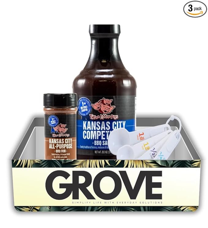 Three Little Pigs Kansas City All-Purpose BBQ Rub 6.5 oz and Competition BBQ Sauce 20.3 oz Bundle with Measuring Spoon – Rubs for Smoking Barbecue Sauce for Ribs &amp Pork – Gift Set (3 Items)