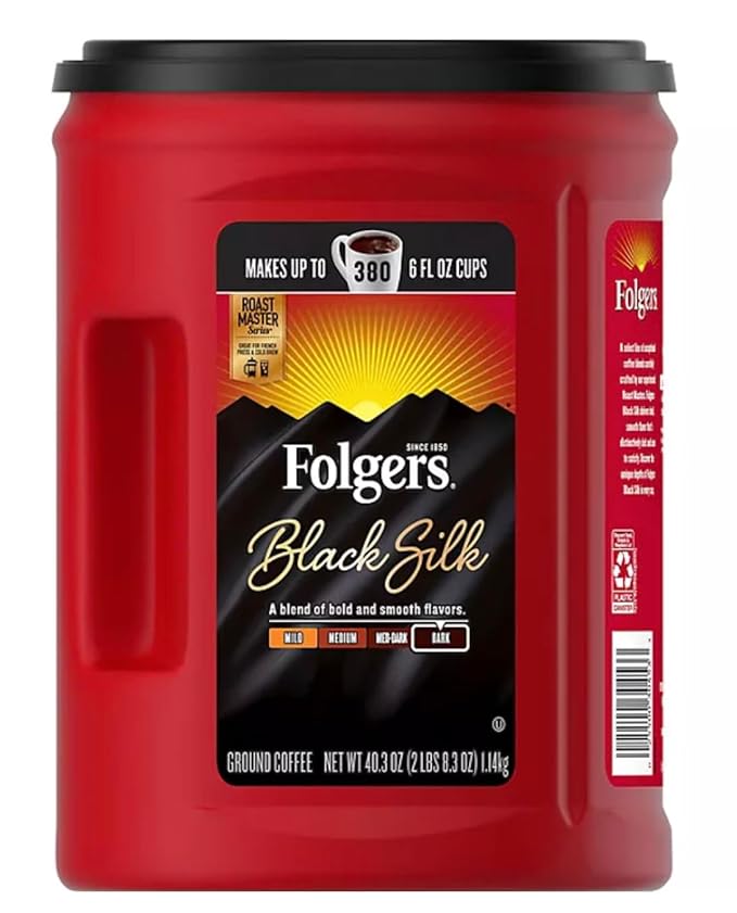Presca Folger Black Silk Ground Coffee (40.3 oz.) - (2 Pack) Black Silk is a bold dark-roast ground coffee with a strong rich aroma