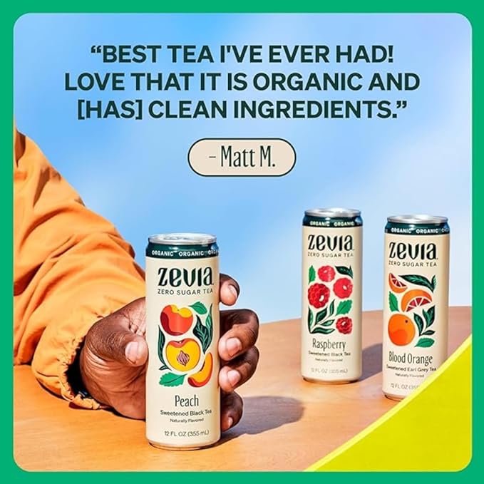 Zevia Organic Sugar Free Iced Tea Tea Refresher Variety Pack 12 Ounce Cans (Pack of 12)