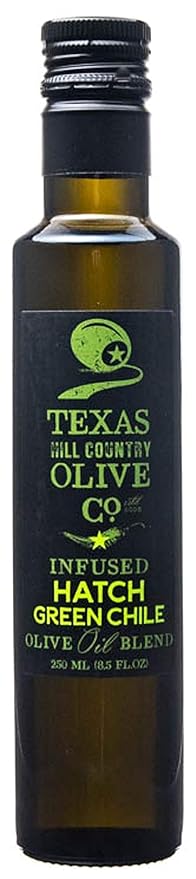 Texas Hill Country Olive Co Hatch Green Chile Infused Olive Oil - Cold Pressed Gourmet EVOO Olive Oil - Great for Dressing Dipping Marinade - No Artificial Flavors or Added Sugar - Made in Texas (8.5