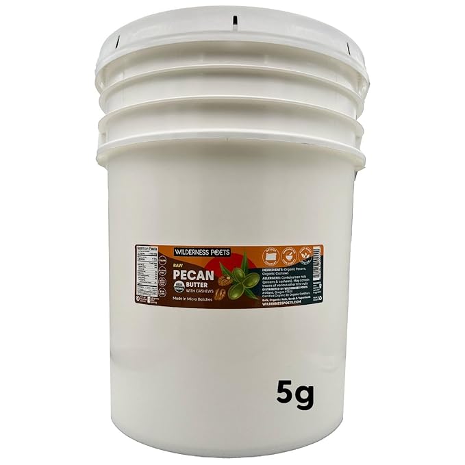 Wilderness Poets Pecan Butter with Cashews - Organic Raw Bulk Size (640 Ounce - 40 Pound - 5 Gallon)