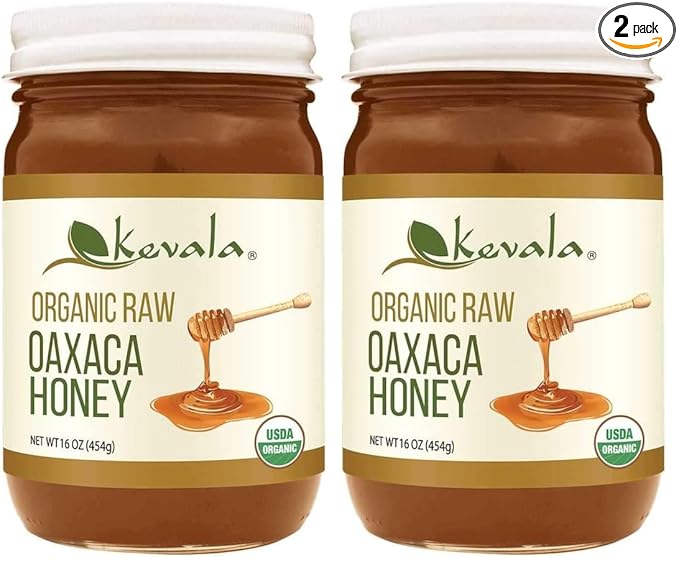 Kevala Organic Raw Oaxaca Honey - 16 oz - 454g – Unfiltered Raw - Pure Honey for Tea – Gluten Free – Liquid Sweetener (Pack of 2)