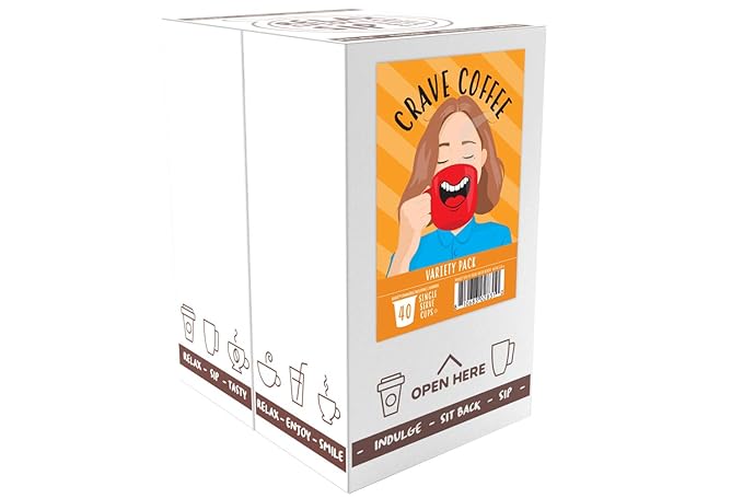 Crave Beverages Flavored Coffee Pods Sampler Compatible with 2.0 K-Cup Brewers Assorted Variety Pack 40 Count (Pack of 1)