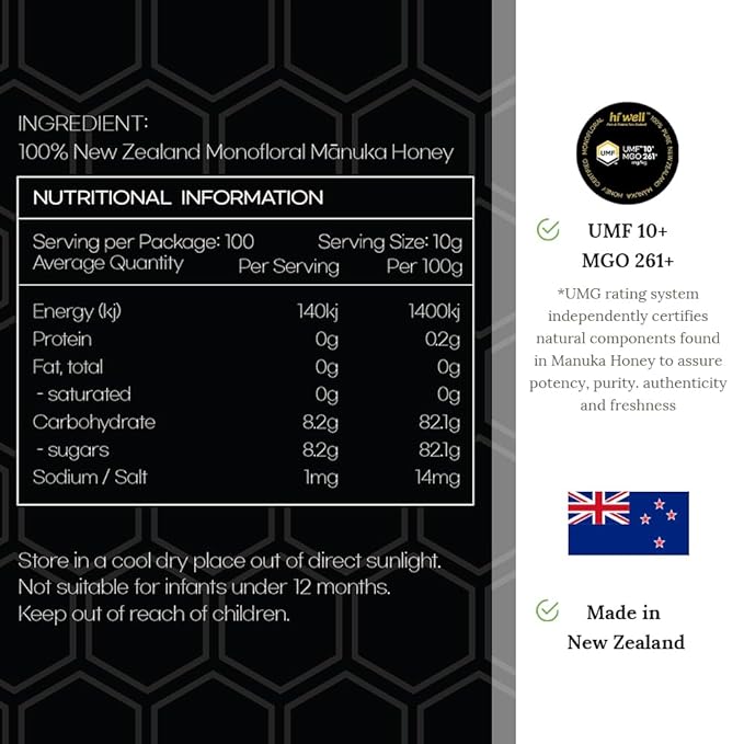 (Pack of 3) Hi Well Premium Manuka Honey Certified Monofloral UMF 10+ MGO 261+ 1kg