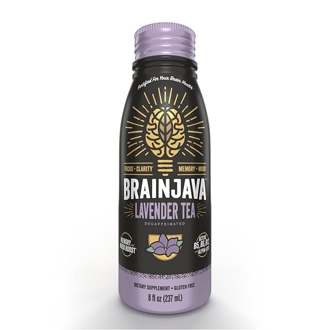 Brainjava Lavender Tea Ready to Drink Beverage With L-Theanine Vitamin C Vitamin B and Potassium for Daily Balance and Wellness Caffeine Free French Lavender With Blueberry Fruit 8 Fl Oz 4 Pac