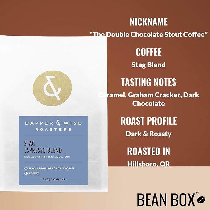 Stag Blend - Roasted by Dapper &amp Wise - Whole Bean Coffee - 12 Ounce Bag