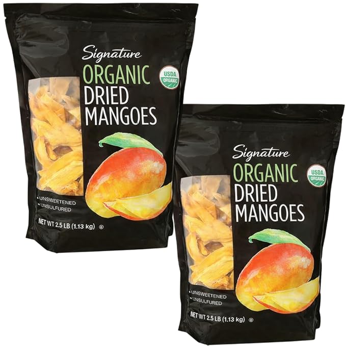 Signature Organic Dried Mangoes Unsulfured &amp Naturally Sweet 2.5 lb Bag (Pack of 2) USDA Organic Dried Fruit Snack