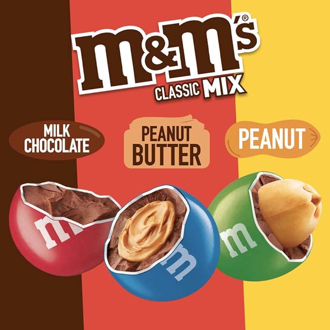 M&ampM’S Classic Chocolate Candy Mix of Peanut Peanut Butter &amp Milk Chocolate Sharing Size 8.3 oz Bags (Pack of 8)