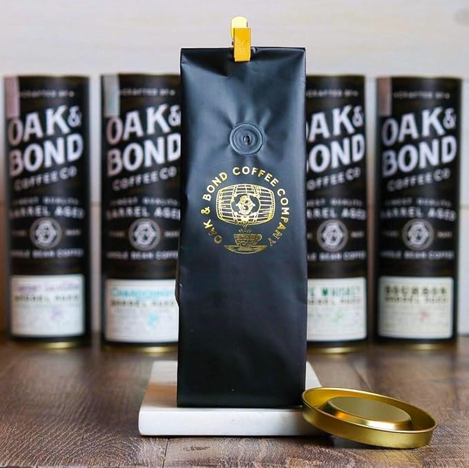 Rye Whiskey Barrel Aged Coffee Costa Rica Single Origin Small Family Farm Whole Coffee Bean Medium Roast w/Flavor Notes of Cocoa Almond Sweet Rye Green Apple by Oak &amp Bond Coffee Co. – 10oz.