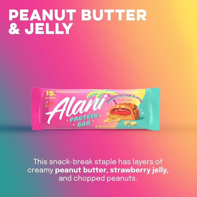 Alani Nu Protein Bars PEANUT BUTTER &amp JELLY | High Protein Gluten-Free Bars | 16g Protein | Low-Sugar (11G) Low-Carb Healthy Snacks | 12 Individually Wrapped Bars