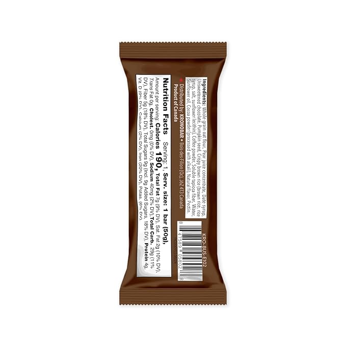 Krono Nutrition Energy Bar - Made with Natural Ingredients - Vegan - Gluten Free - Nuts Free - Soy Free - 50 gram per bars - 12 bars per box (12 count Chocolate &amp Espresso)