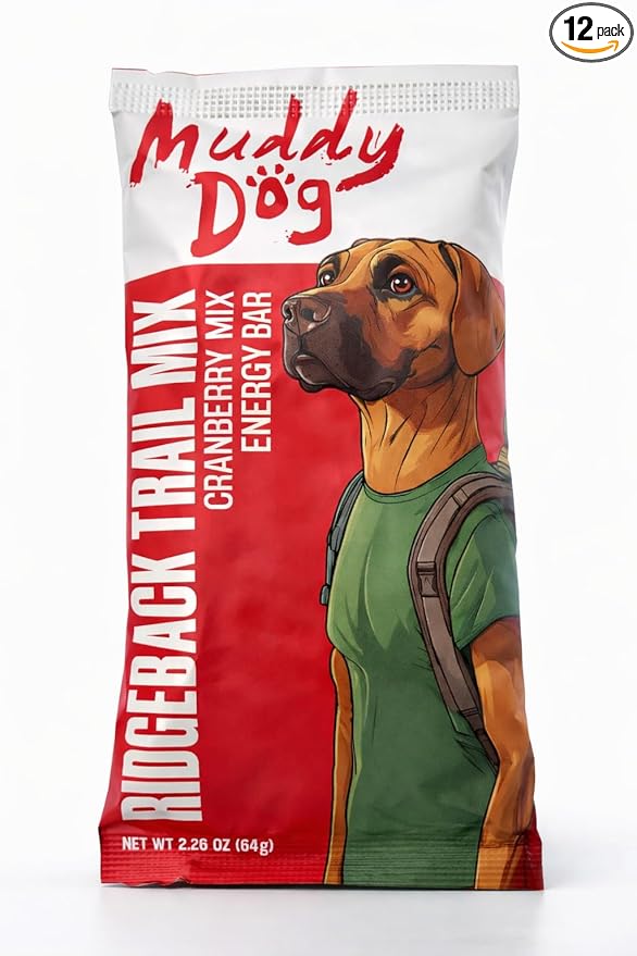 Muddy Dog Human Treats - Ridgeback Trail Mix - Cranberry Chocolate Energy Bar - Gluten-Free Nut-Free Granola Bars (12 Pack)