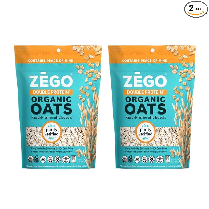 ZEGO Double Protein Raw Oats Organic Purity Protocol Gluten Free GIyphosate Free 14oz Bags Bundle of 2 Bags (28oz total)
