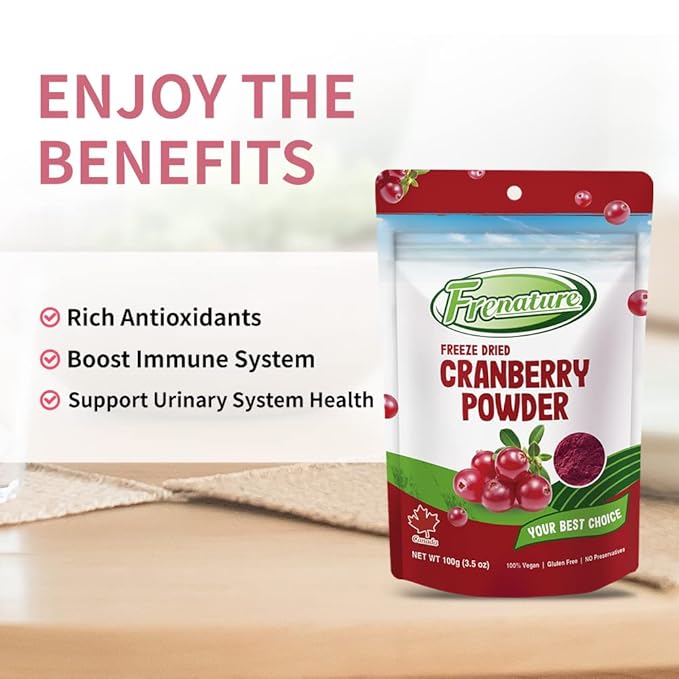 Frenature Freeze Dried Cranberry Powder – Canadian Cranberries Rich in Proanthocyanidins Antioxidants &amp Fiber UTI Health Vegan 3.5oz/100g