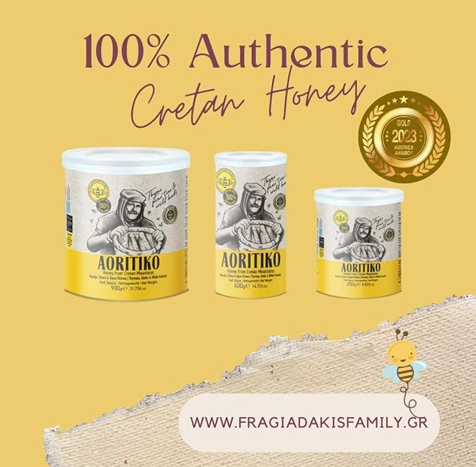 Aoritiko Pure Cretan Mountain Honey | Greek Honey | 100% Natural Wildflower &amp Herb-Infused Rich Aromatic Flavor Harvested from Pristine Greek Flora | 400 gram can