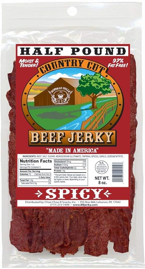 Buffalo Bills 8oz Spicy Country Cut Beef Jerky Pack (moist &amp tender spicy beef jerky)