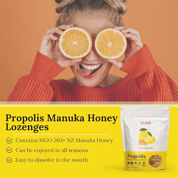 (Pack of 2) Hi Well Propolis Manuka Honey Lozenges Lemon&ampManuka Honey 500g